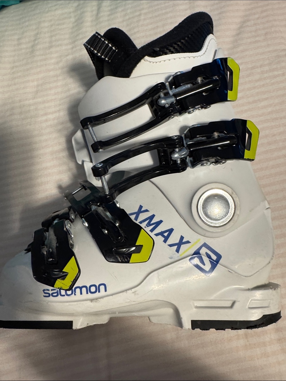 Salomon X Max Kids Ski Boot in White, Black and Neon Yellow